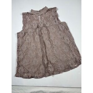 Shannon Ford NY Lace Blouse XL Taupe Blush Sleeveless Romantic Cottagecore Top